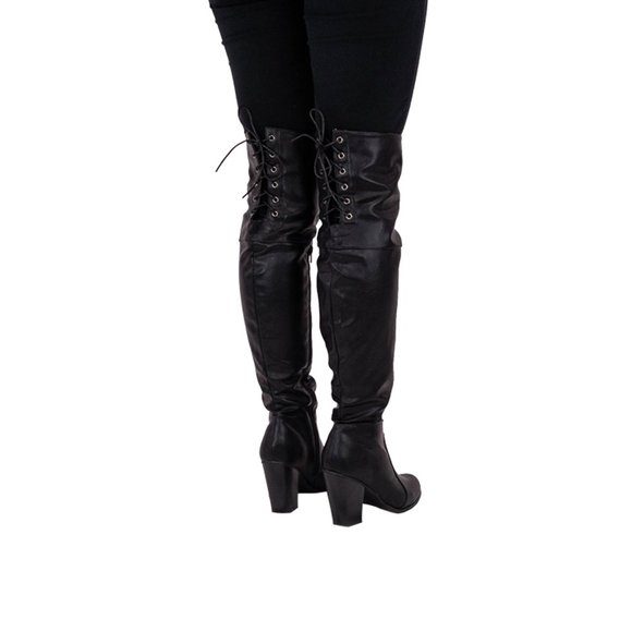 Chase & Chloe Max-2 Women's Over The Knee Thigh High Suede Chunky Heel B… - Picture 6 of 9